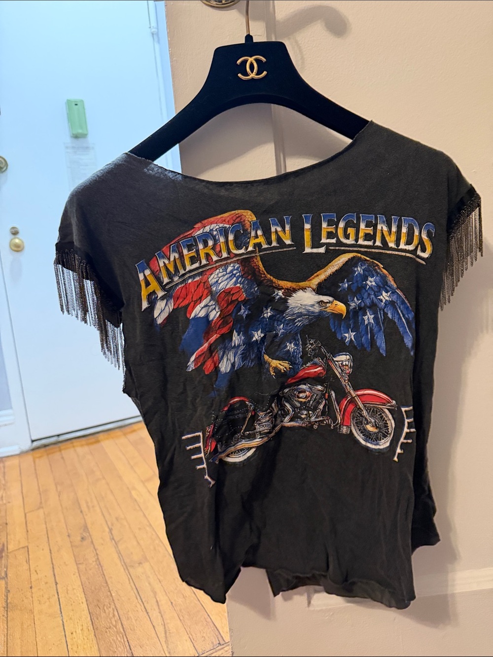 Truly Madly Deeply Black "American Legends" Eagle Motorcycle Fringe Tee